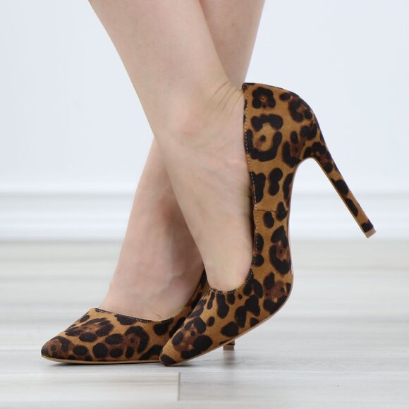 Leopard Pointed Toe Slip On Faux Suede Needle High Heel Stiletto - Picture 7 of 12